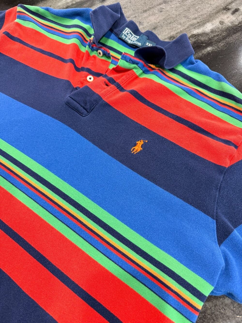 Vintage Polo Ralph Lauren Polo Shirt Mens XXL Multicolor Stripe Orange Pony 90s